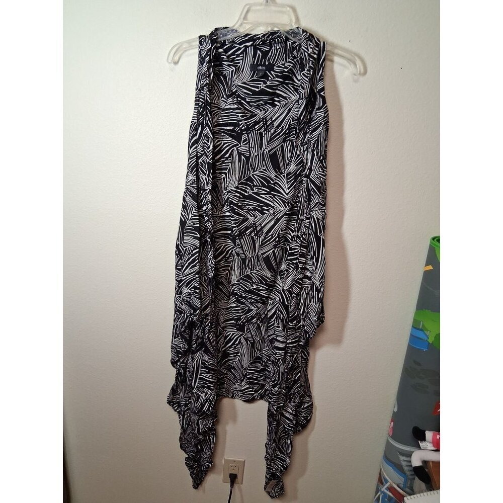 Ellos Open Cardigan Oversized Tropical Print Business Casual Black Size 0